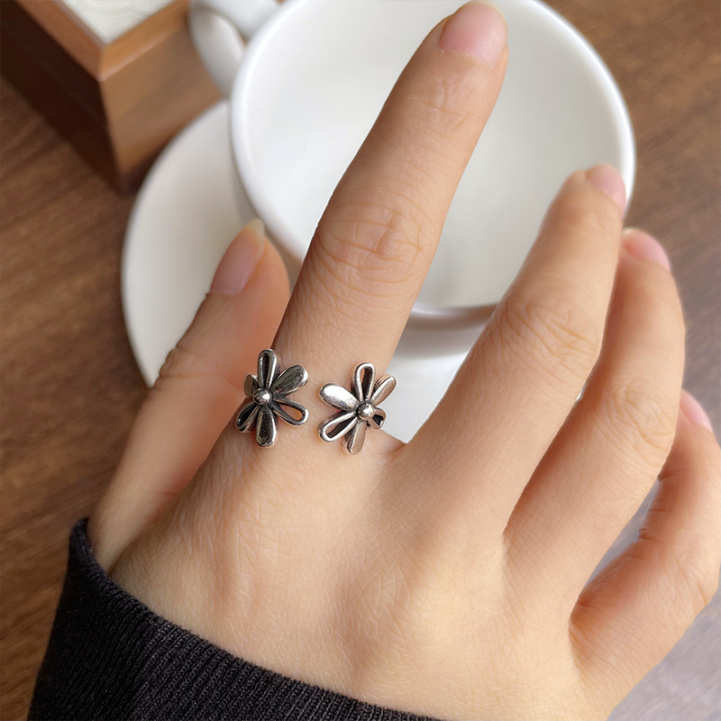925 silver flower open ring, Thai silver, non-tarnishing