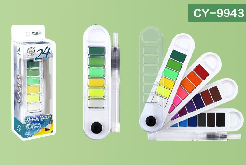 Fan-shaped solid watercolor set, 12/24/36 colors, portable