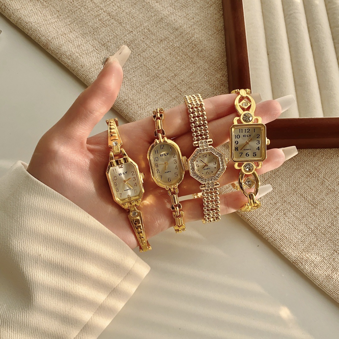 Goldene Quarzuhr für Damen Retro-Stil