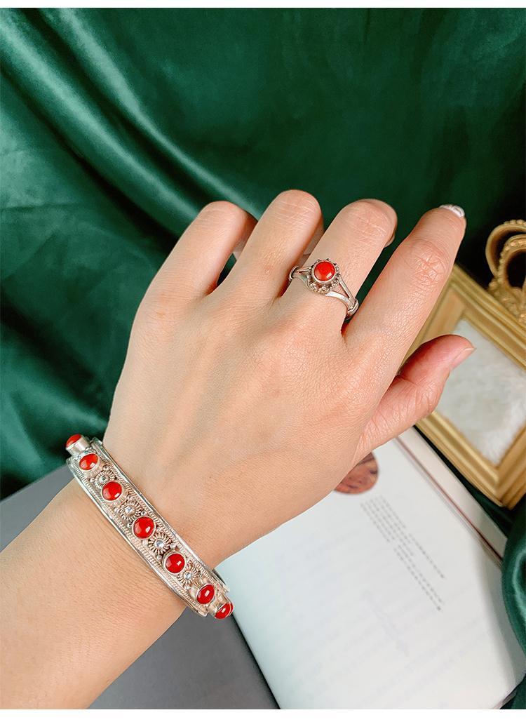 Nepal handgefertigtes Türkis-Armband, Silbereinlage, verstellbar