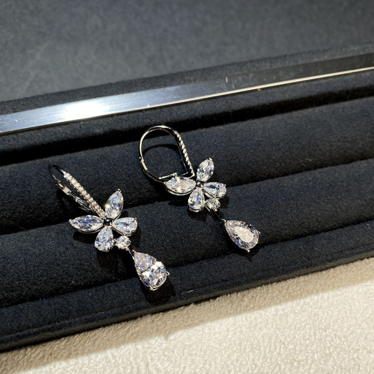 Butterfly earrings, 925 silver, water drop shape, marquise