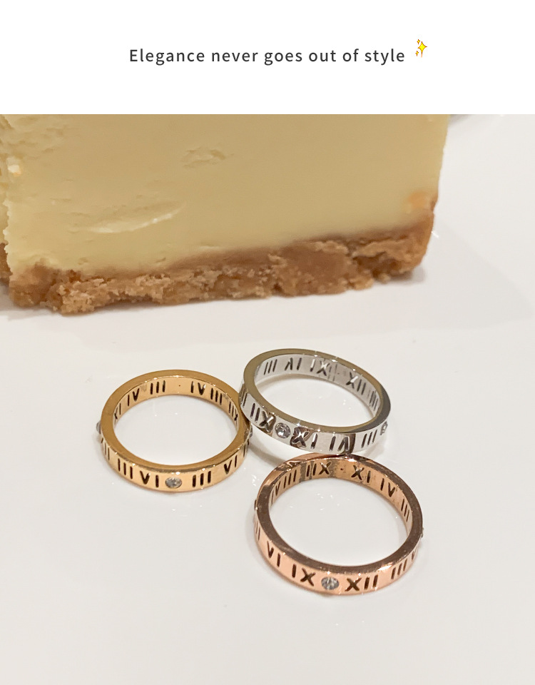 Edelstahl-Ring mit römischen Ziffern und Zirkonia