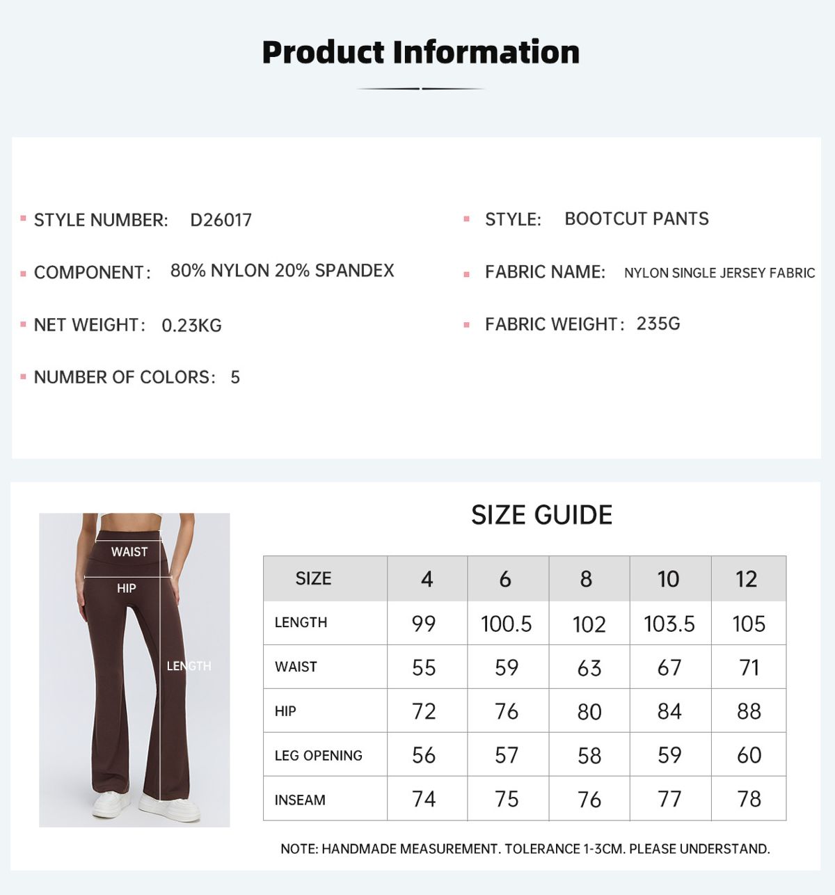 Yüksek bel yoga taytı kadın şeftali kaldırma flare pantalonu D26017