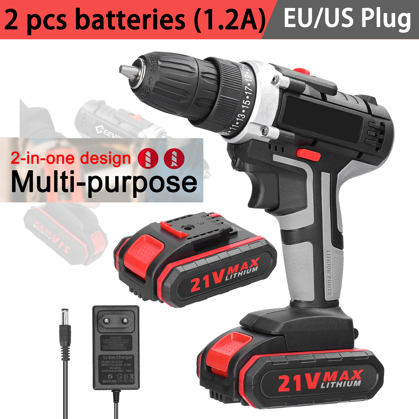 Rechargeable lithium electric drill impact hammer screwdriver set