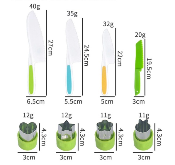 Children's plastic safety knife set for pretend play kitchen