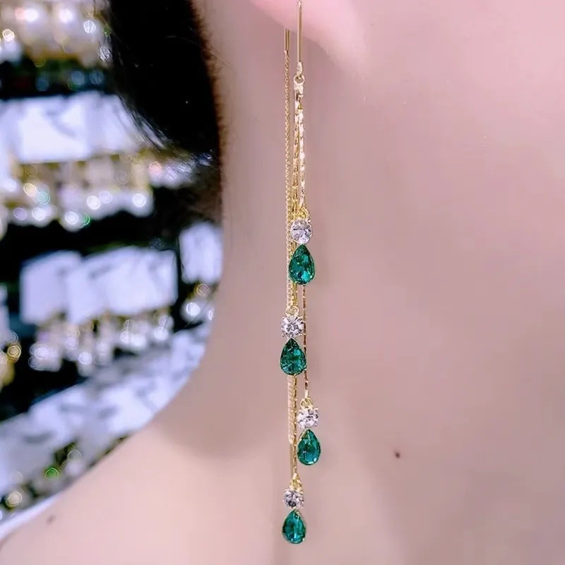 Blauer Wassertropfen-Quasten-Ohrhänger koreanisch elegant