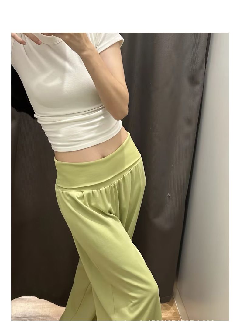 咖色翻腰运动裤女夏薄款慵懒随性瑜伽健身裤小个子垂感宽松阔腿裤