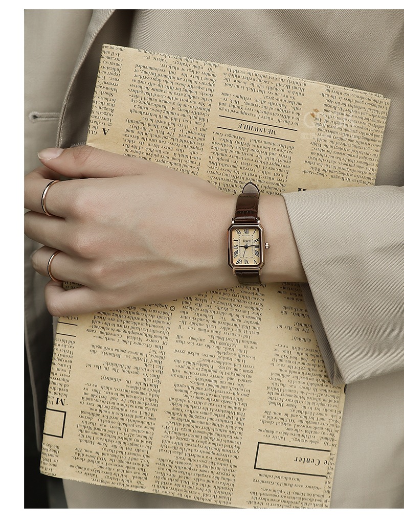Rscy Vintage Women's Watch, Genuine Leather, Square Dial