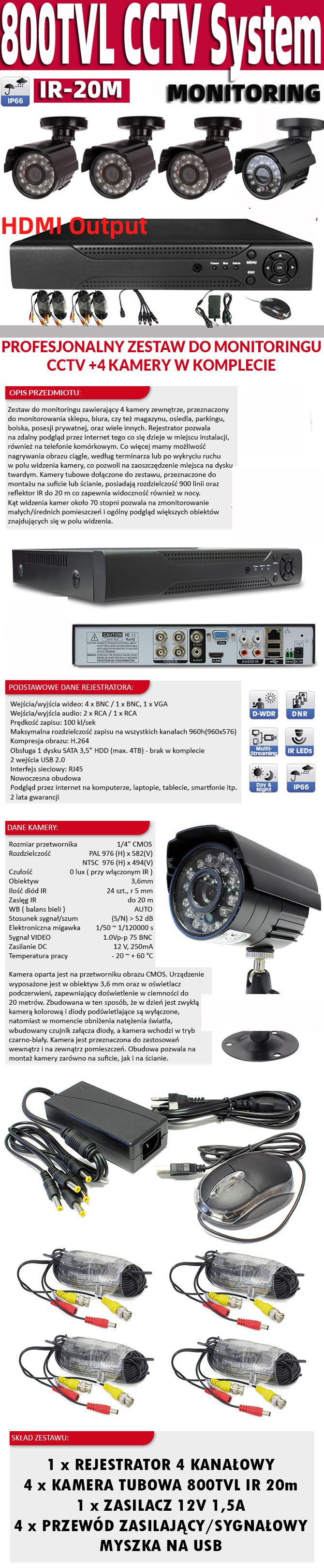 4 kameralı AHD/TVI CCTV sistemi 2MP