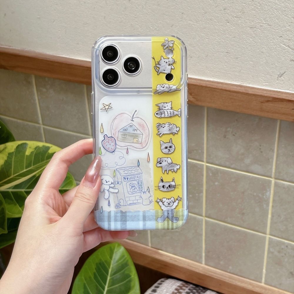 iPhone 17/16 Pro Max telefon kılıfı, kedi çizimi, tam koruma
