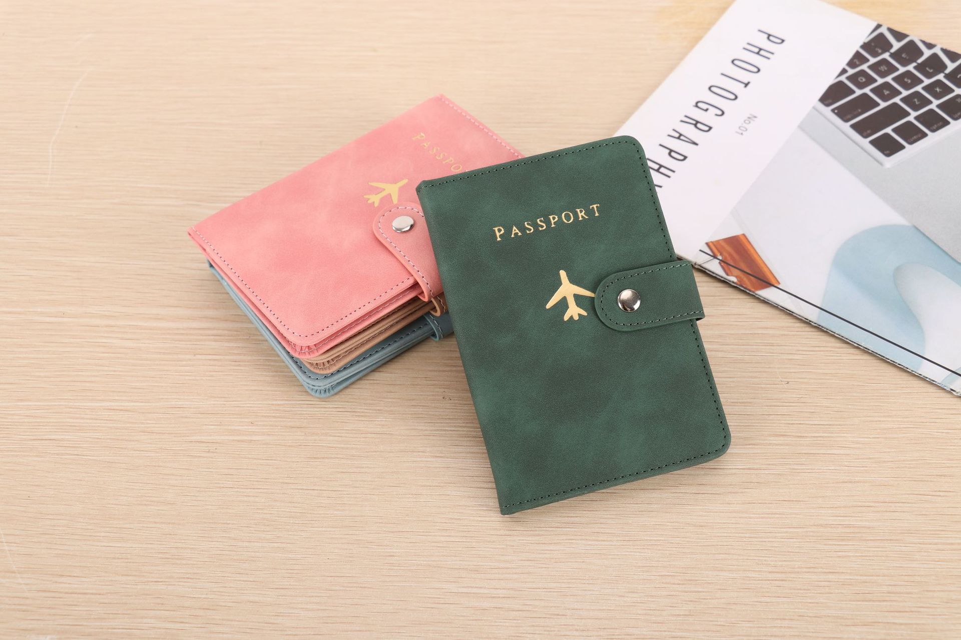 PU leather passport wallet, document storage, multi-card