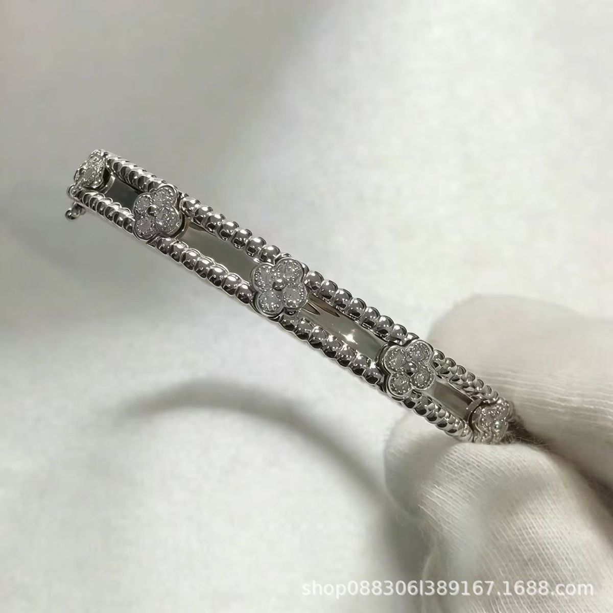 Four-leaf clover bracelet, 18K rose gold plating, full diamond