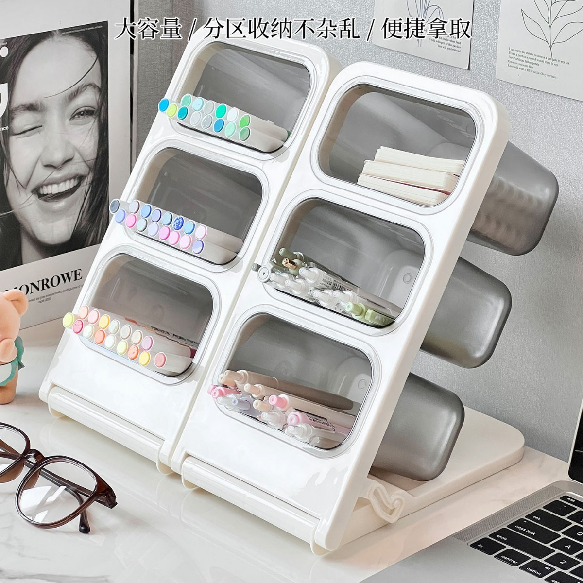 Angled pencil holder, large capacity desk storage organizer