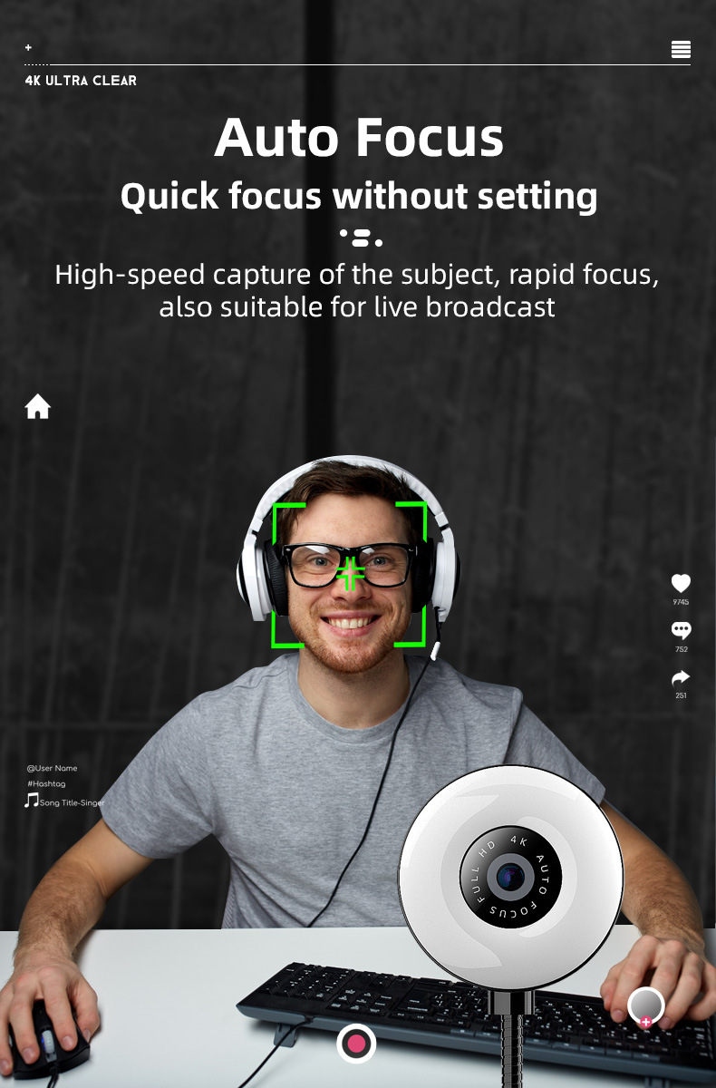 4K auto focus webcam, driver-free