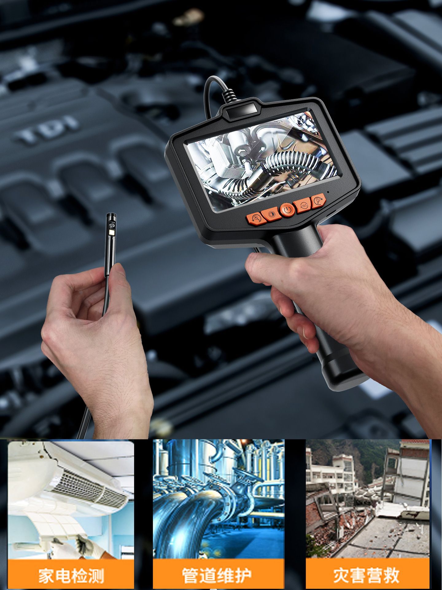 Endoscope 1080P, 4.3" screen, dual camera