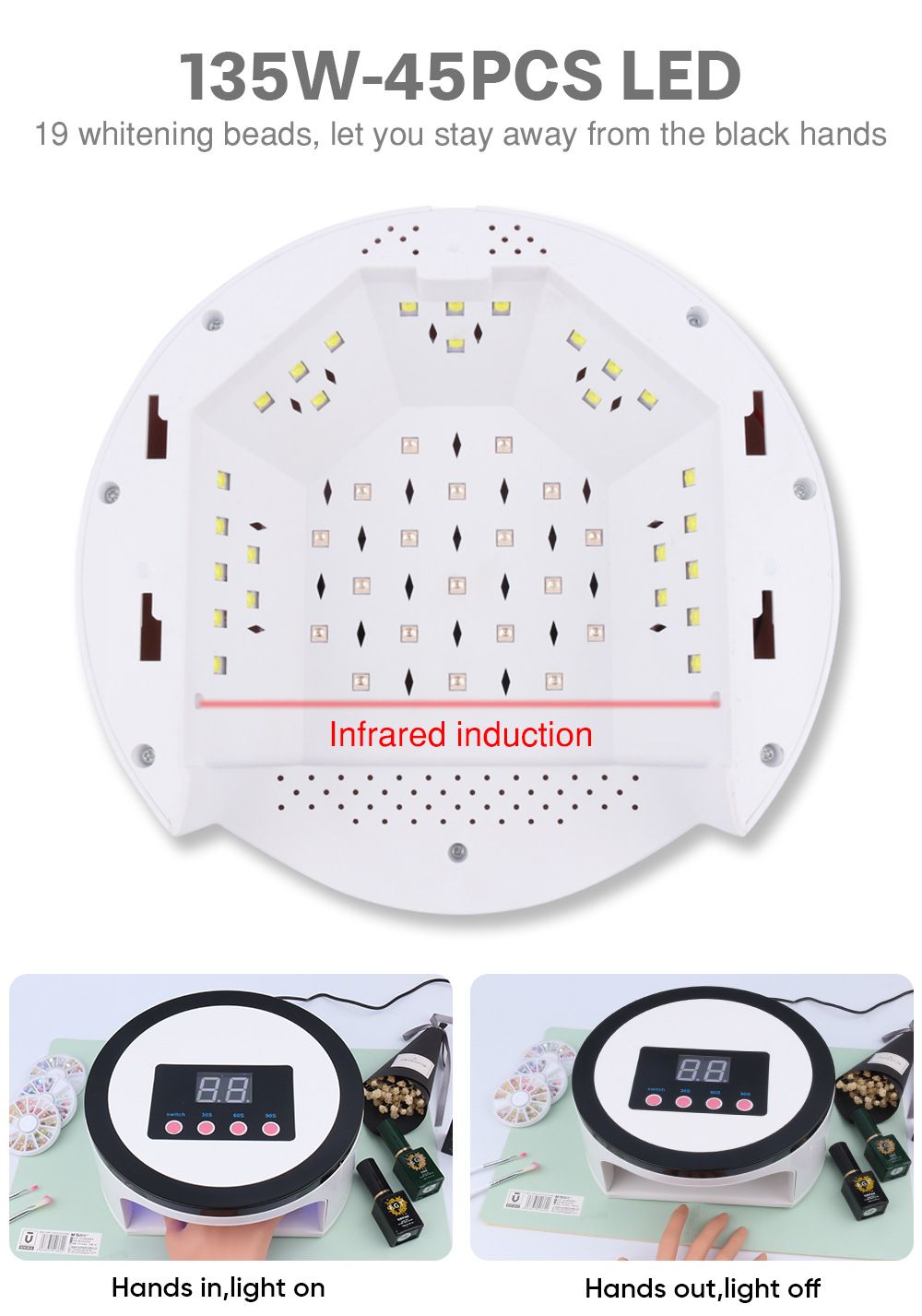 M2 Manikürelampe 135W 45 LED Rotlicht