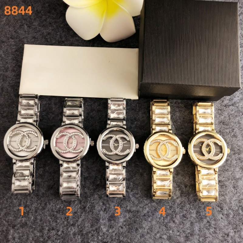 Women's quartz watch with stone accents, round open dial, pink