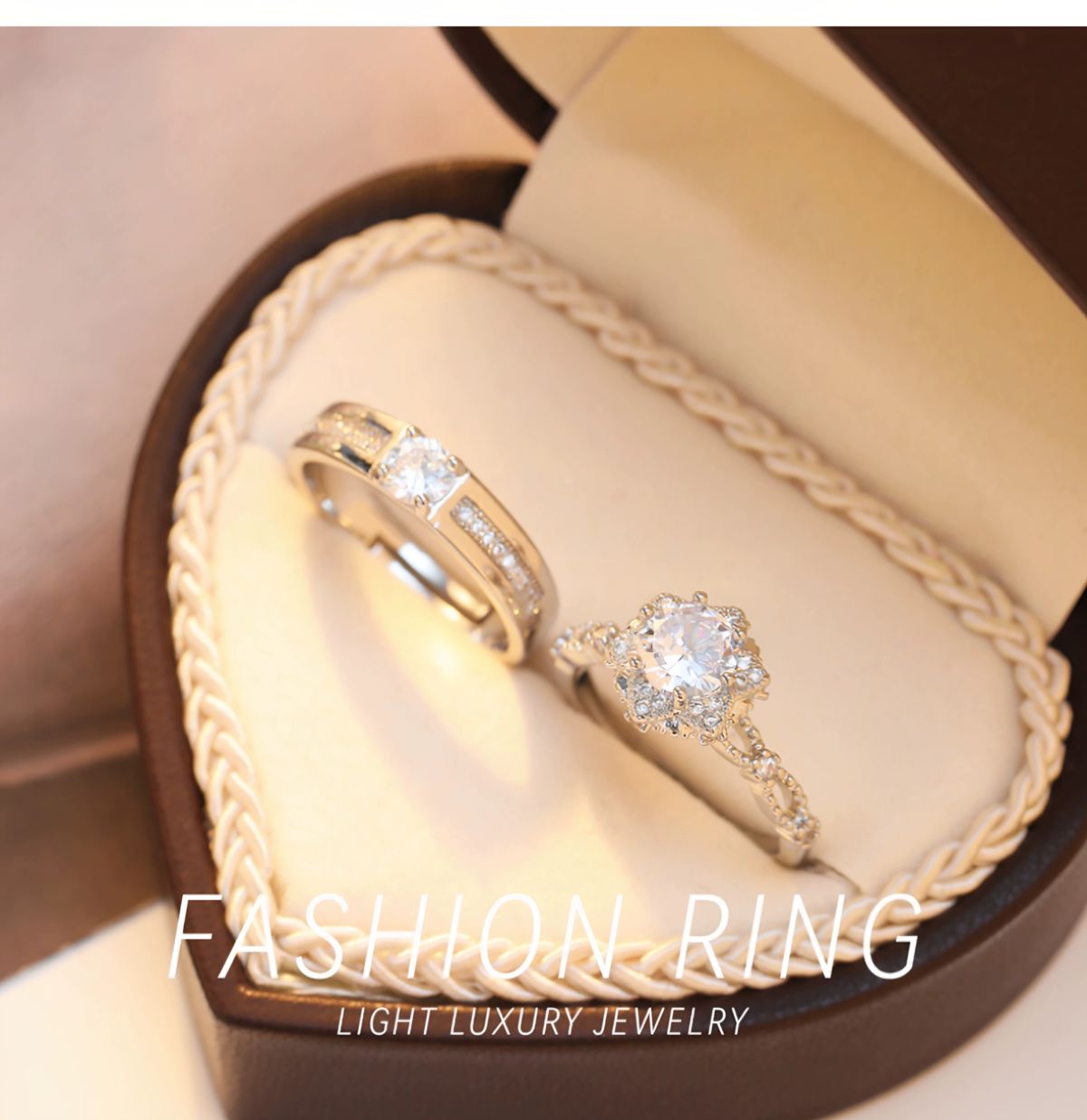 Bir karat çiftler yüzüğü moissanite taş ayarlanabilir