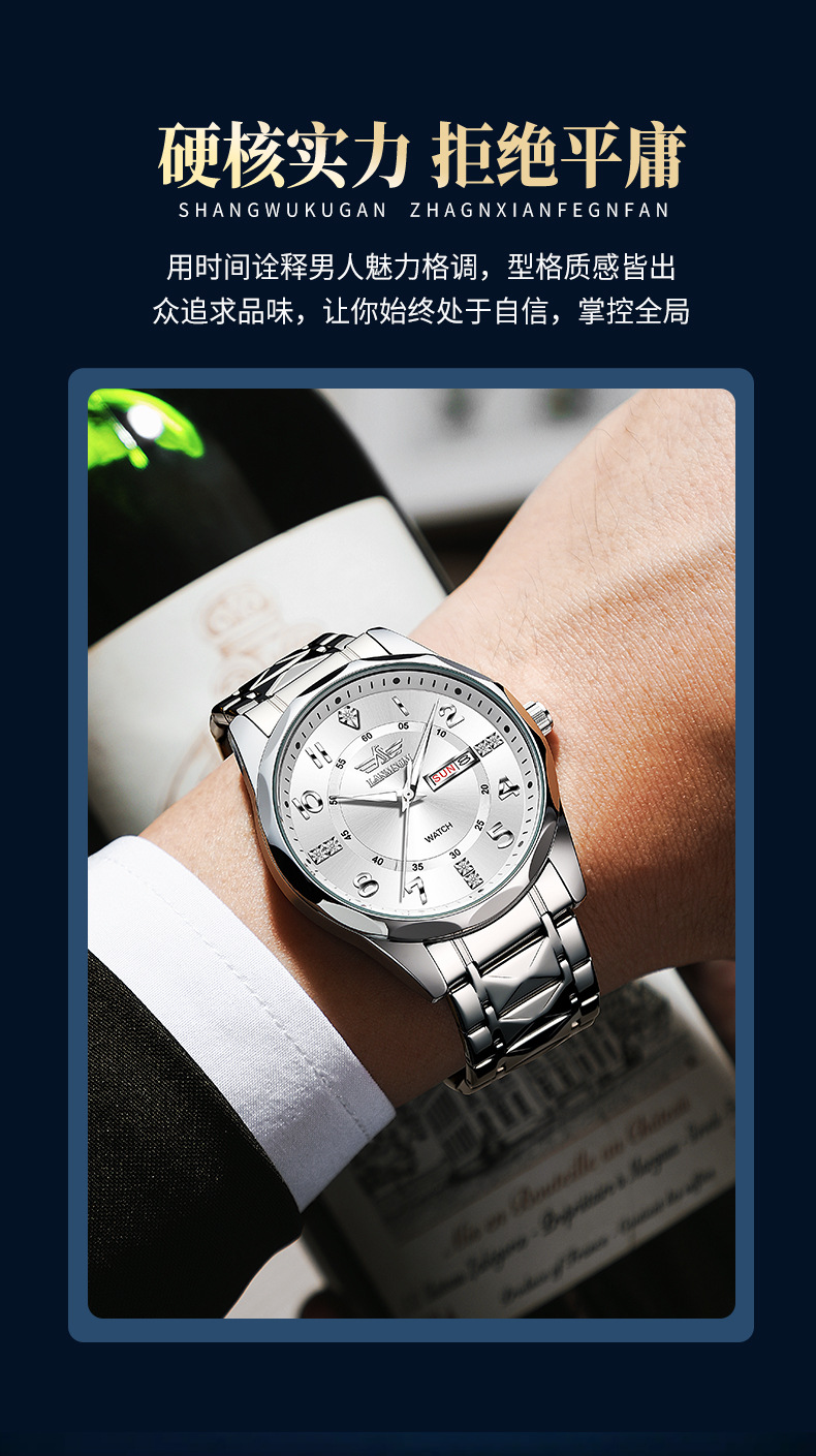 LANMSOM Herrenuhr Quarz, Stahlarmband, wasserdicht