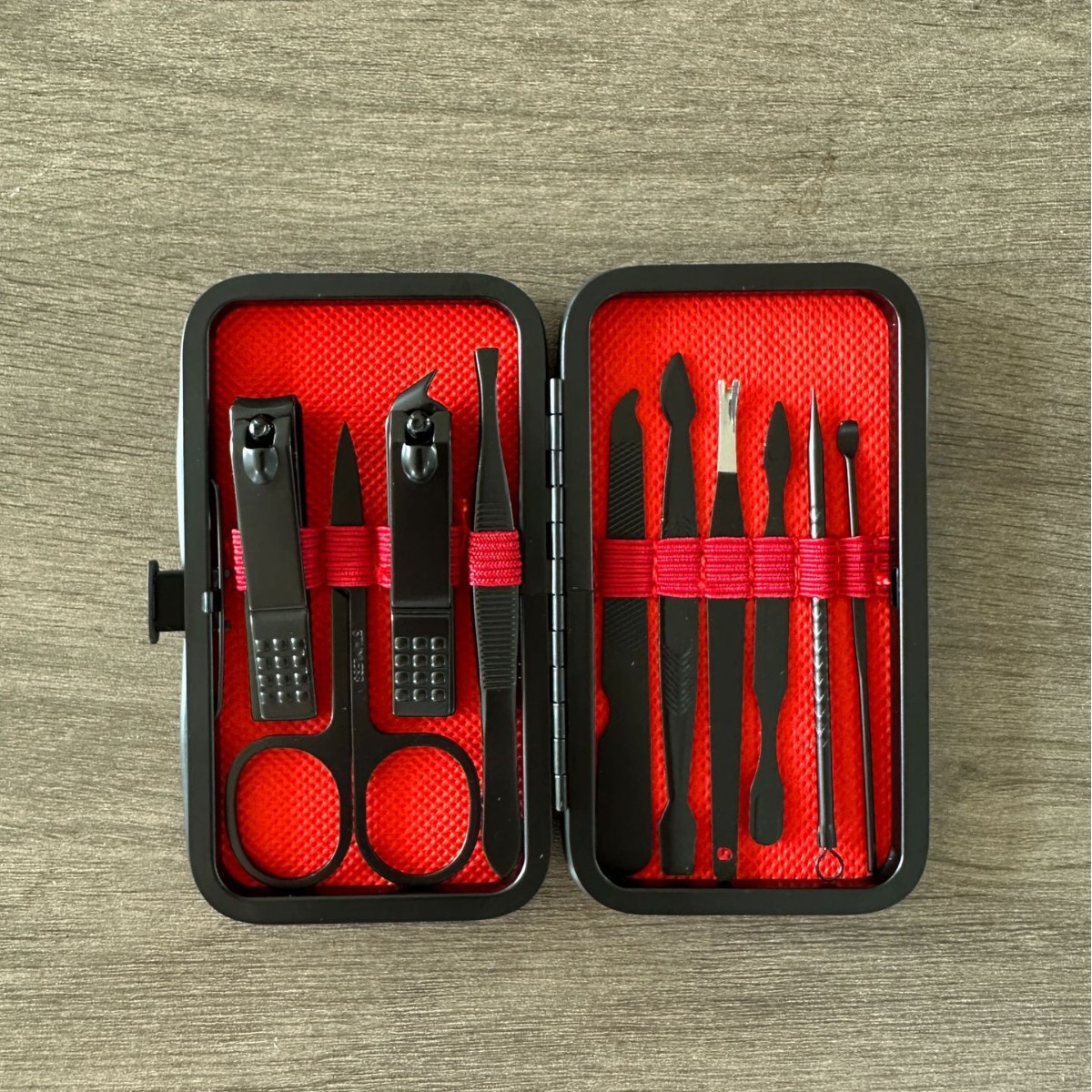 Nail care set, 24-piece, black-red, professional