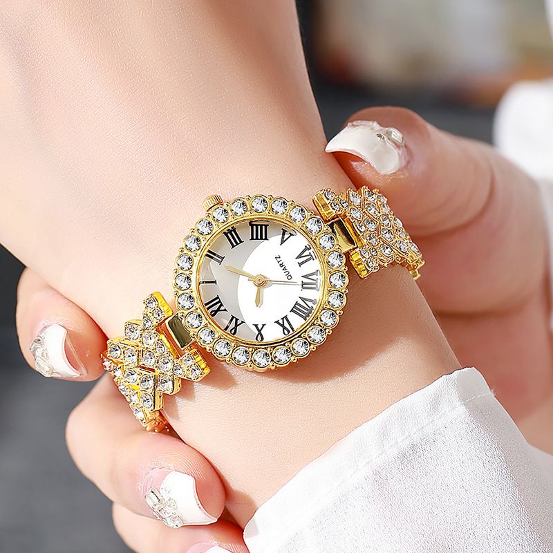 Women's quartz watch with rhinestone detail and Roman numerals