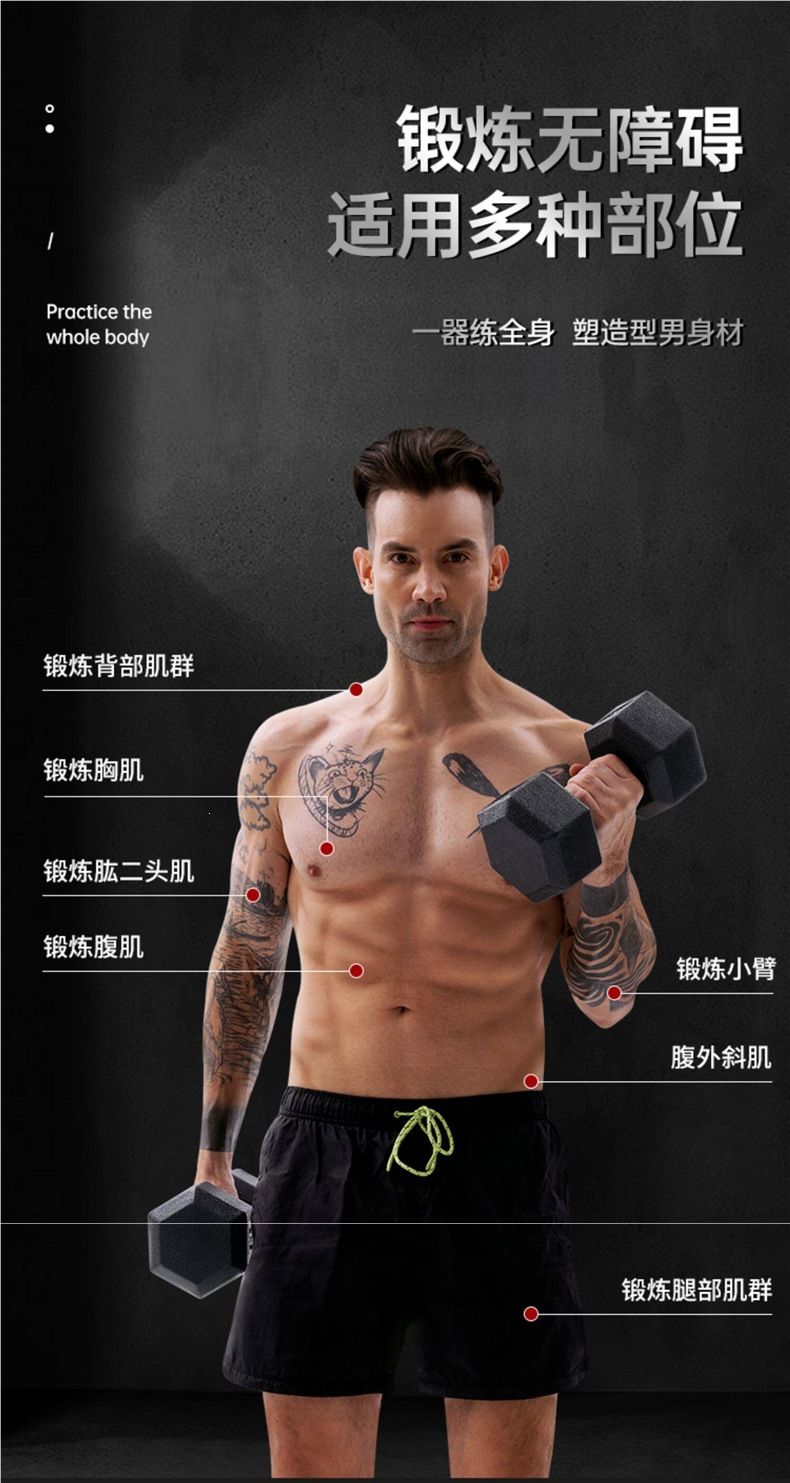Hexagonal dumbbell set, rubber coated, pair, men and women