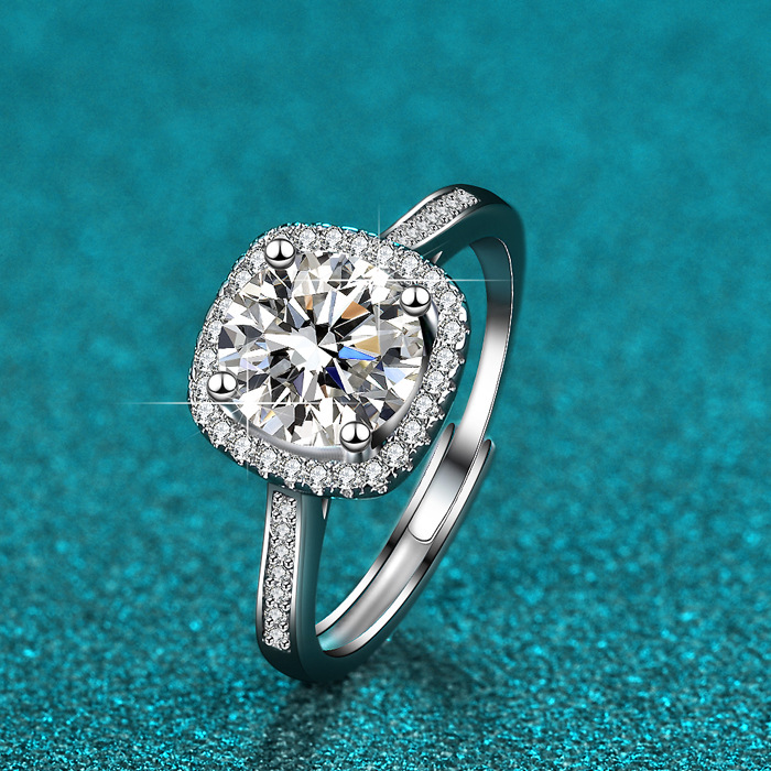 Moissanit Damenring Sterlingsilber ein Karat Sechser Krappenfassung