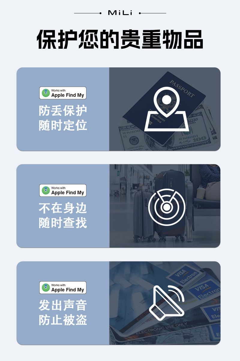 MiTag cüzdan takip cihazı Apple Find My uyumlu