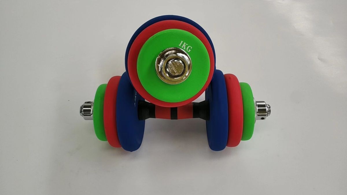Colorful vinyl-coated dumbbell set, fitness shaping, adjustable