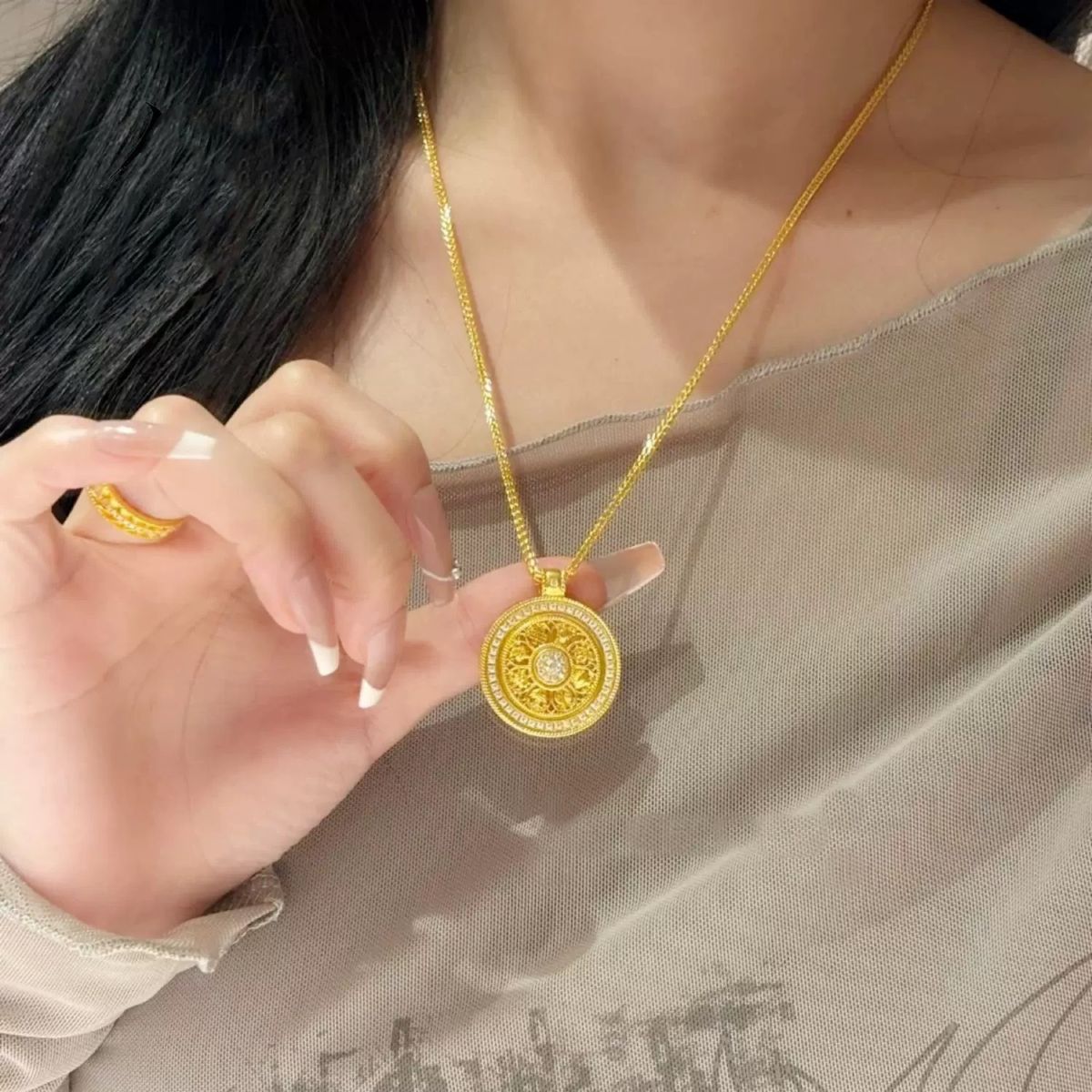 金店同款满钻八宝罗盘时来运转吊坠毛衣链转运珠仿金久不掉色
