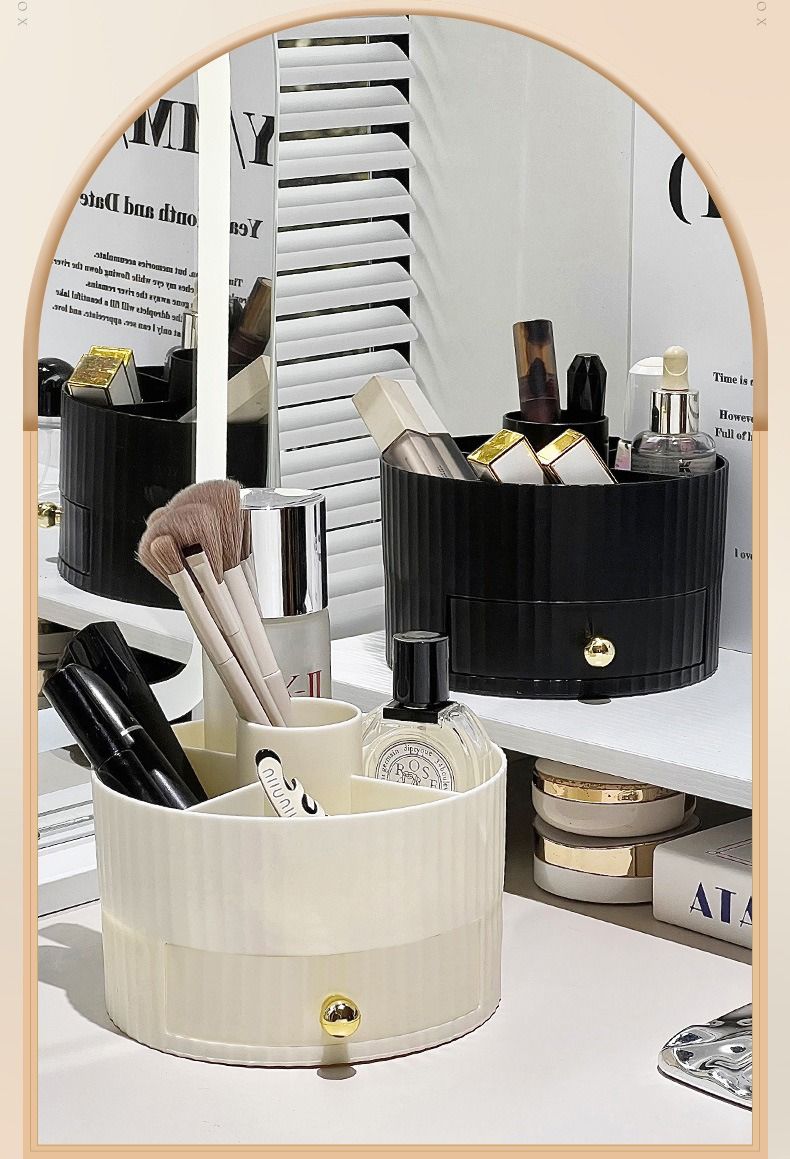 Rotating cosmetics storage box, desktop makeup organizer with drawer