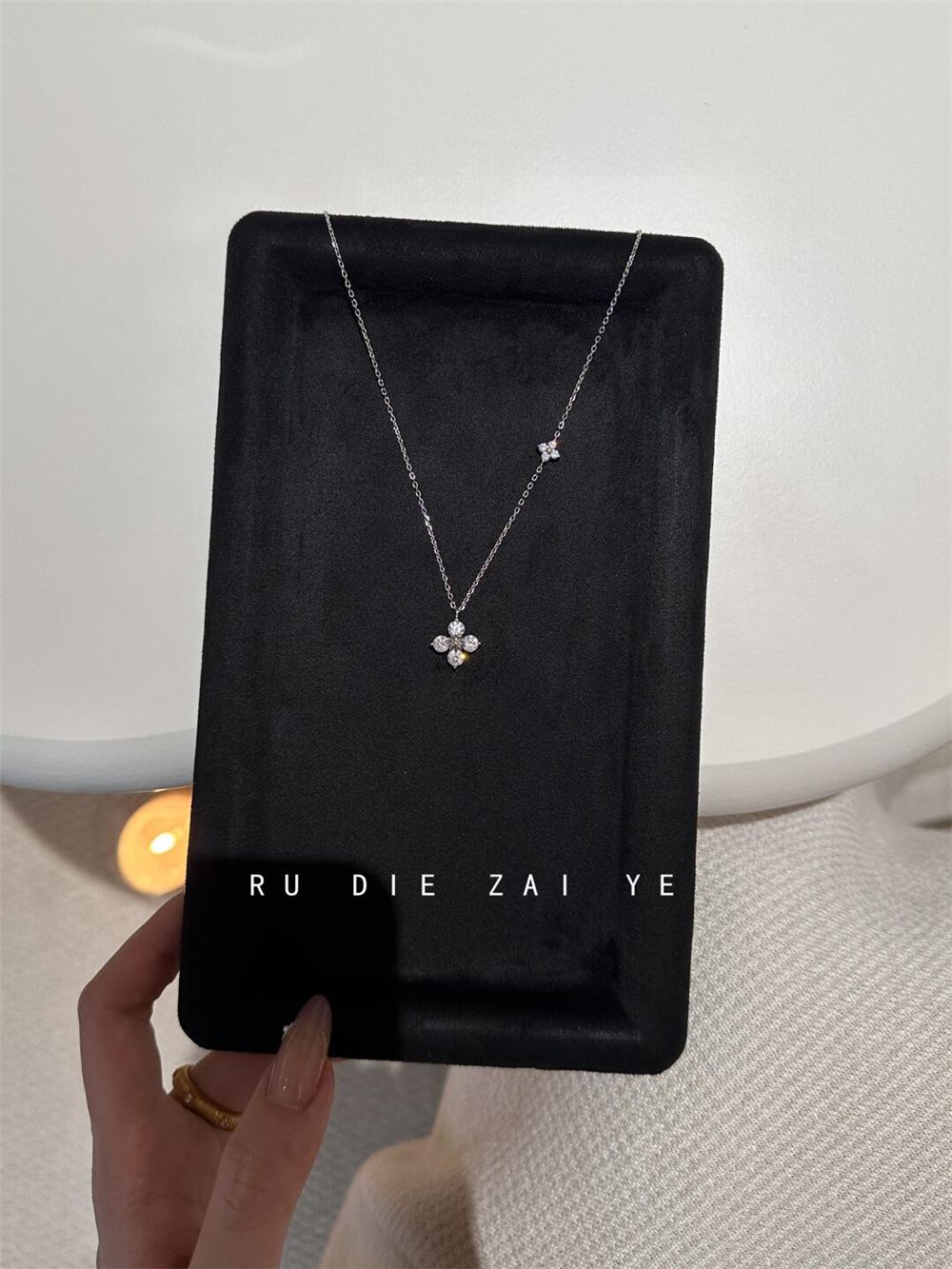 Çift zirkon çiçek kolye, zarif kadın klavikula zinciri