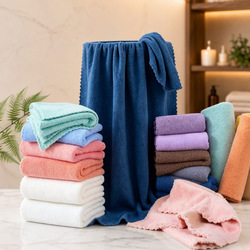 Coral fleece towel set, 3-piece, absorbent, gift box