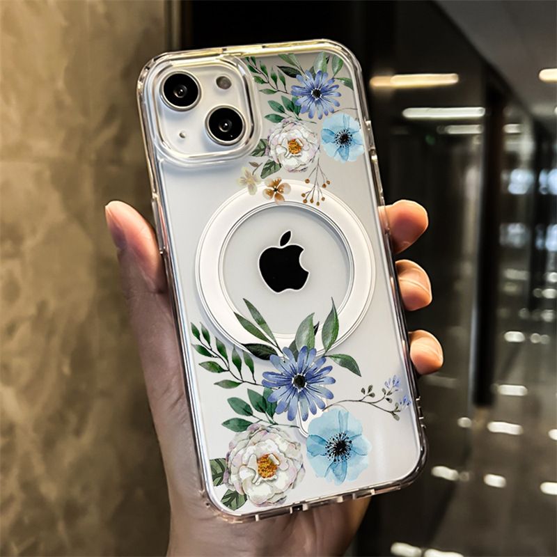 Apple iPhone 16E magnetic case, purple flower pattern TPU+PC
