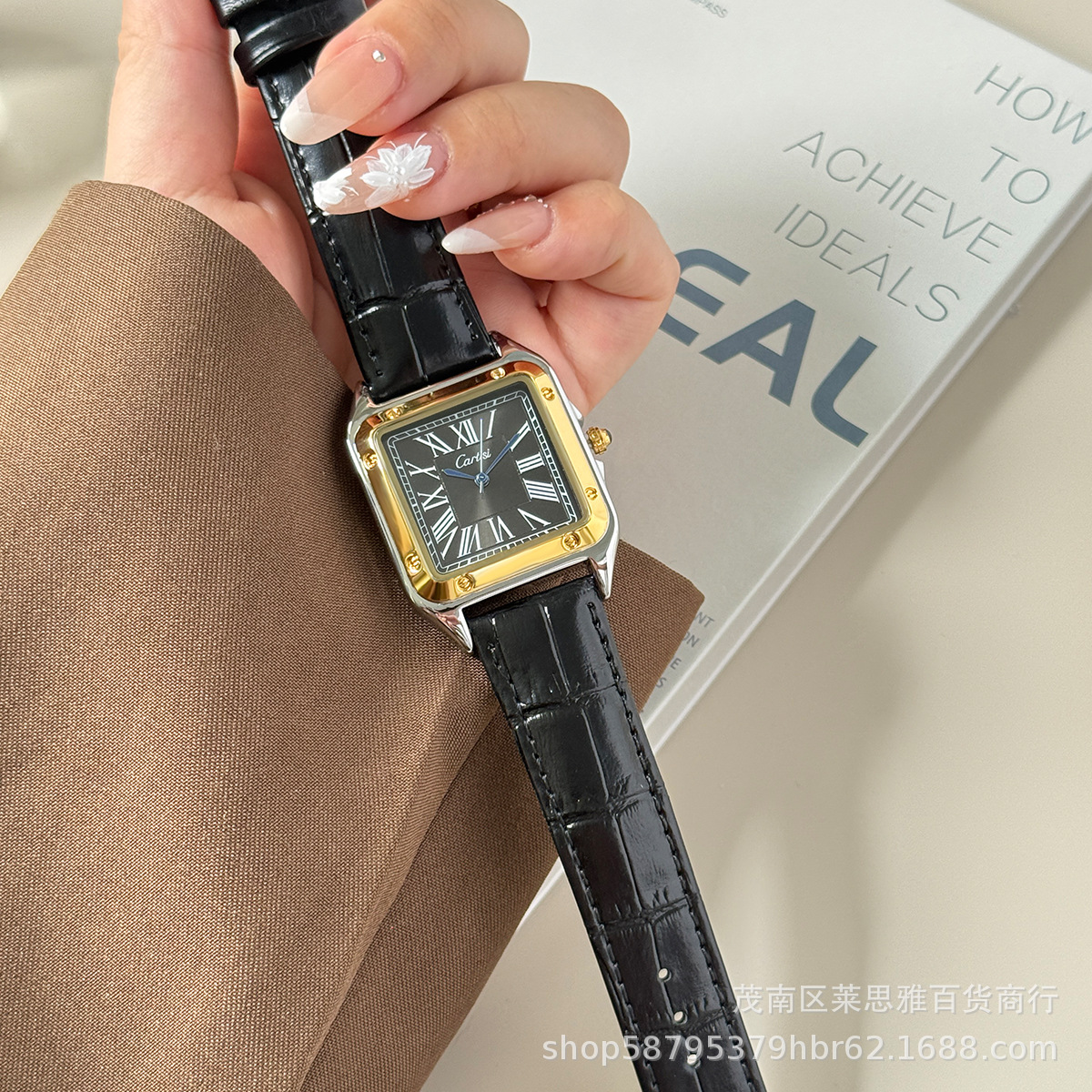 Cartisi men's wristwatch, square, roman numerals, leather strap