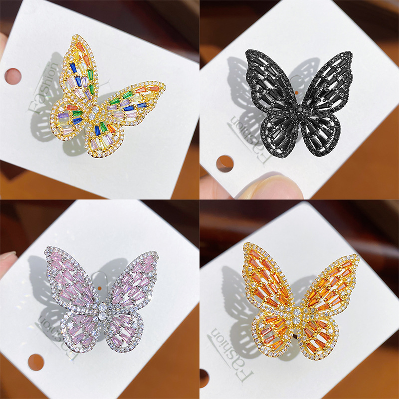 Copper butterfly ring with zirconia stones, adjustable size