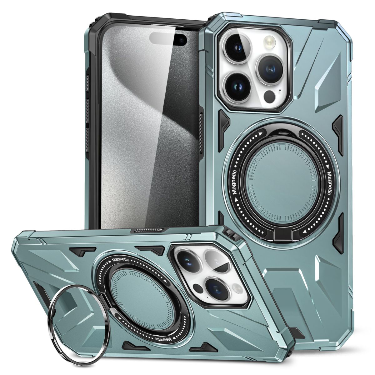 Phone case for iPhone 15 Pro Max, magnetic stand, PC+TPU