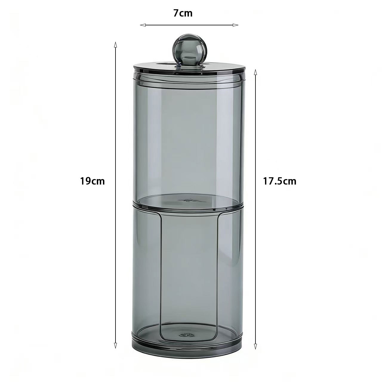 Acrylic Cotton Swab Storage Box, Transparent Gray Stackable Cosmetics Organizer