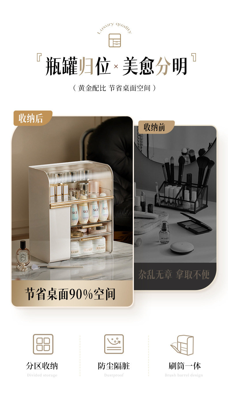 Desktop cosmetics storage box, dust-proof, large capacity