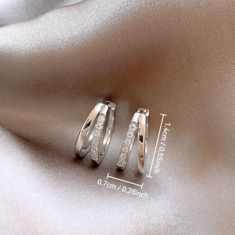 Silver rhinestone double-layer ear clips with hoop design