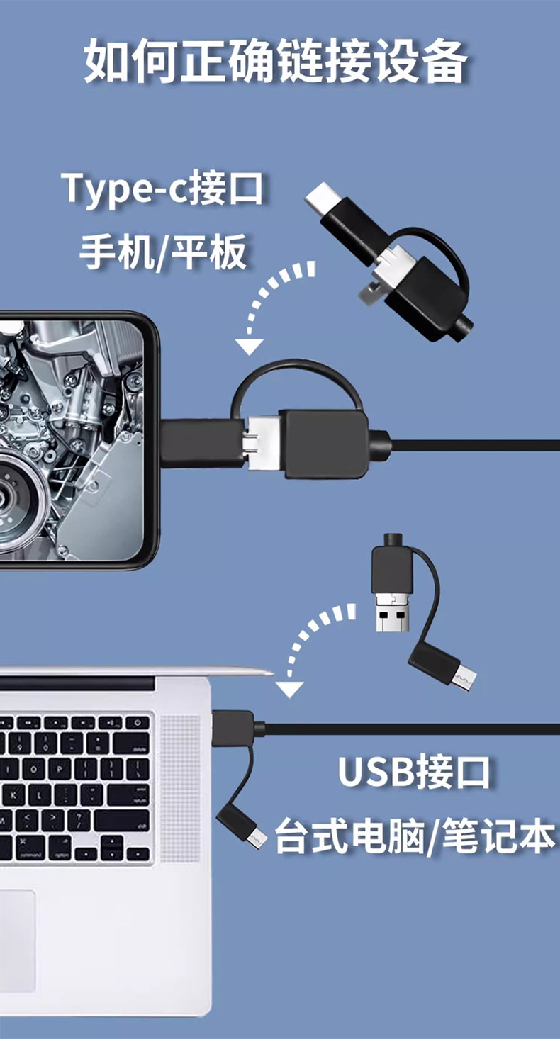 Endoscope camera for mobile phones, flexible probe