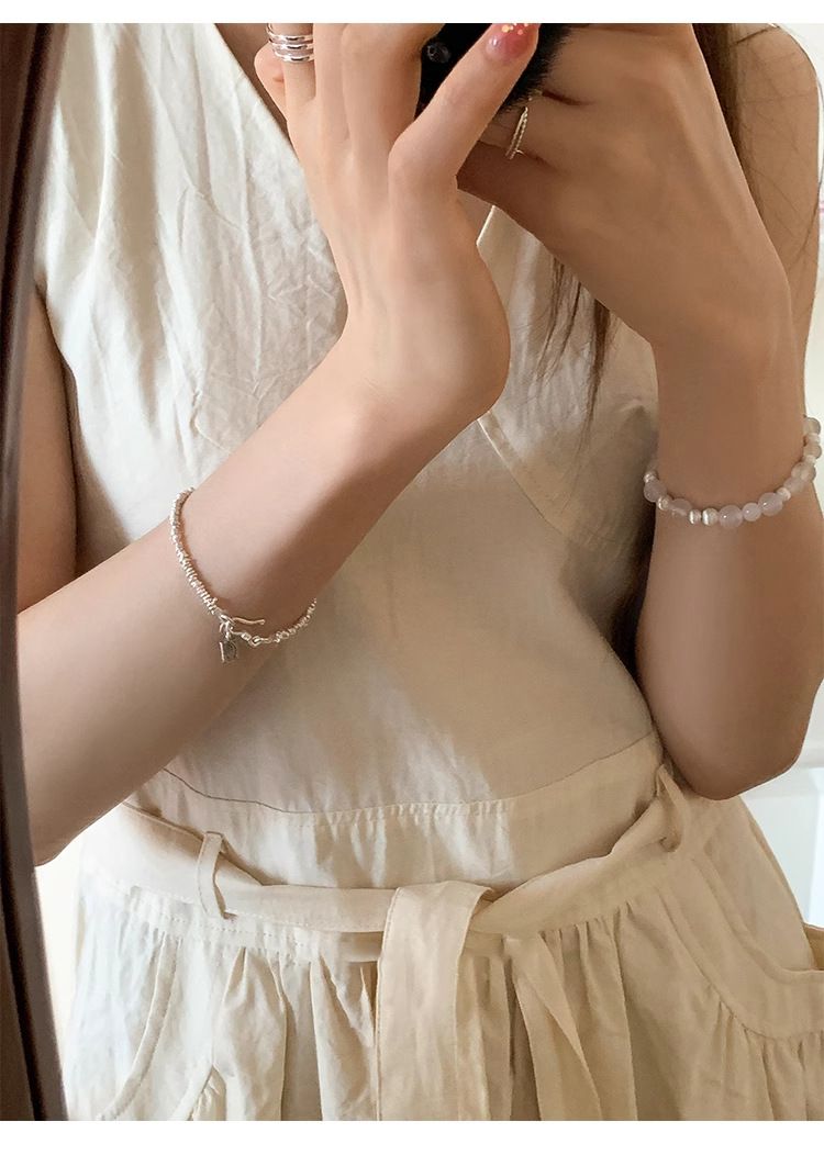迈思卡通体足银999小鱼方牌手链女韩国高级小众设计复古盘缠手环