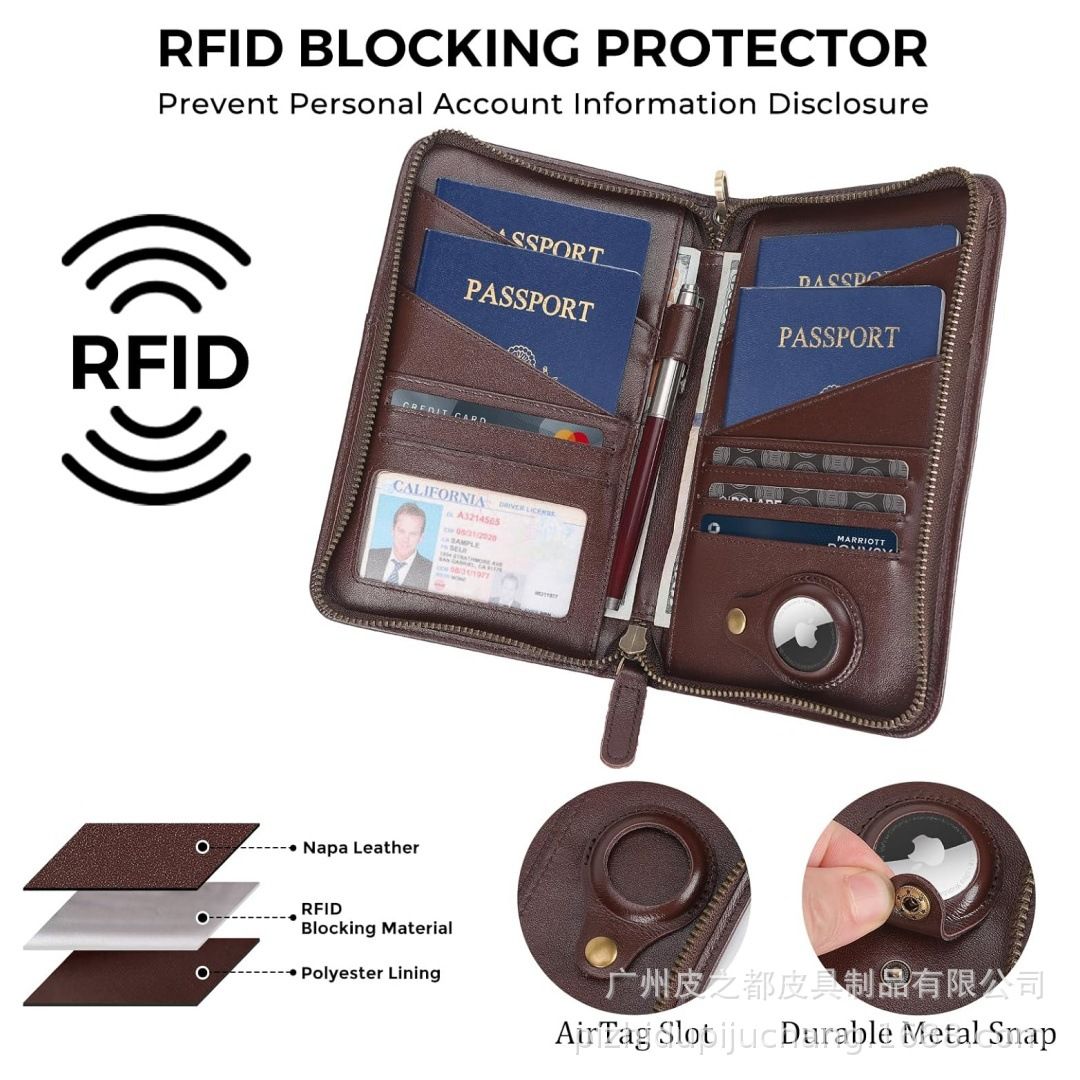 Passport wallet, multifunctional, cowhide, zipper
