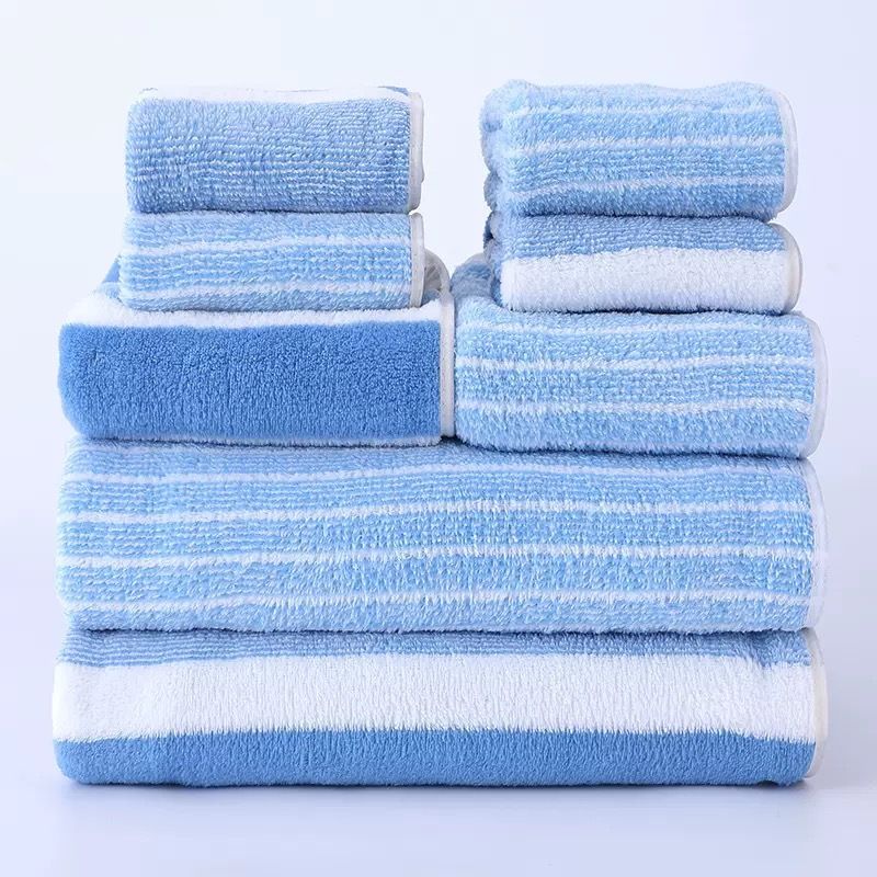 Coral fleece towel set 8-piece striped design