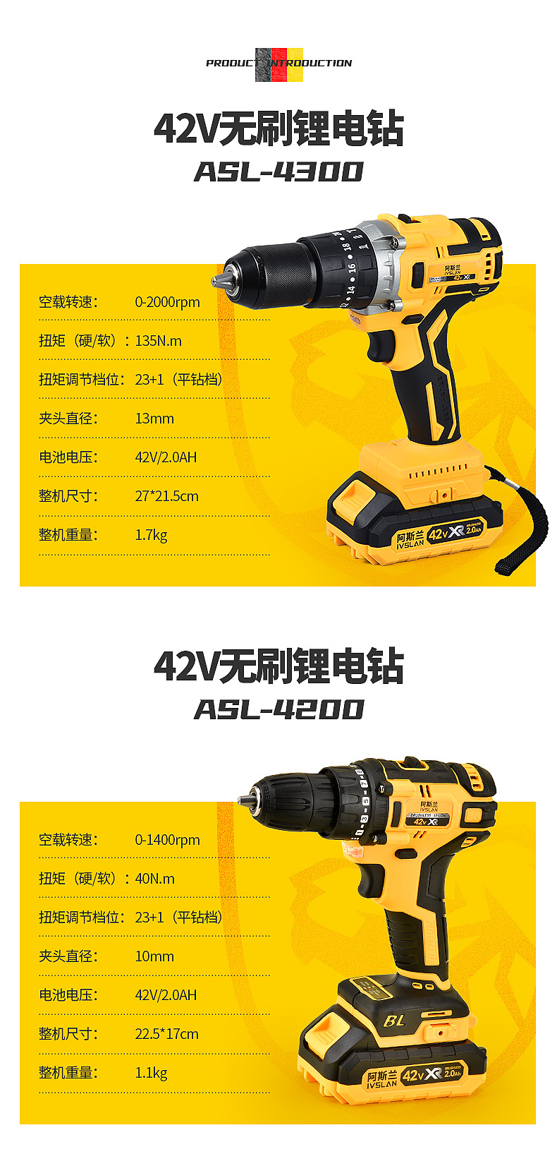Electric drill-screwdriver, brushless, 12V lithium, dual speed