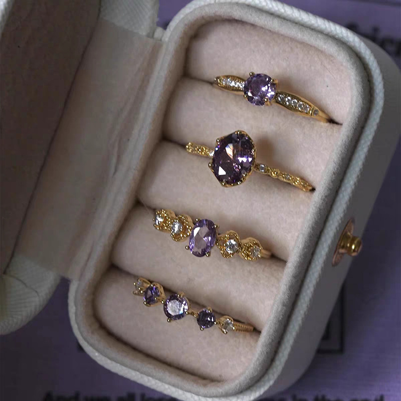 Purple open design ring for women, vintage style, versatile
