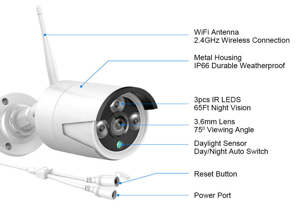 WiFi kablosuz kamera seti, dış mekan, su geçirmez