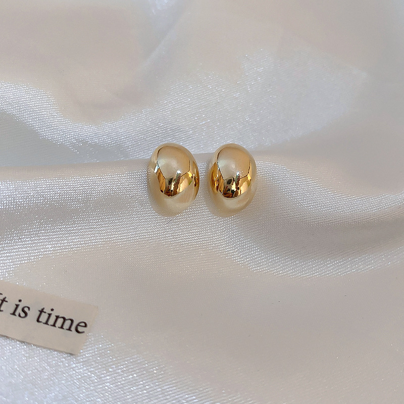 Gold-plated silver bead stud earrings, metal style
