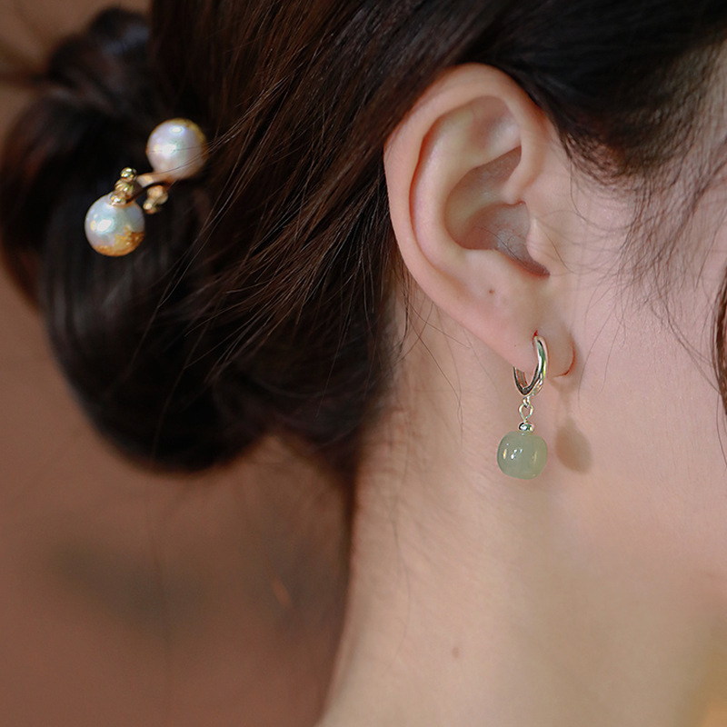 925er Silber Hetian-Jade Ohrstecker, Nadeltyp, Damenschmuck