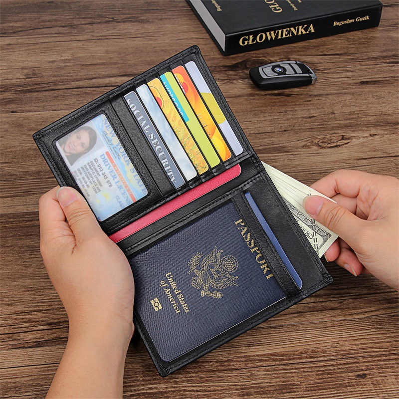 Deri Pasaport Çantası Retro Çok Kartlı RFID Koruması